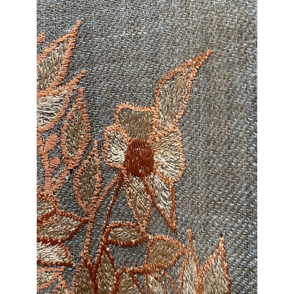 Wool Scarf Shawl Kashmiri Wrap Embroidered Floral Oversized Fringe Camel Brown - Picture 5 of 11